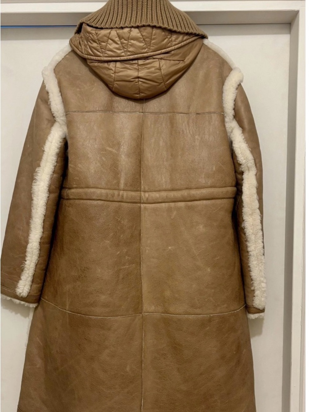 Moncler Tan Shearling Trench Coat with Cream Trim - Picture 3 of 12